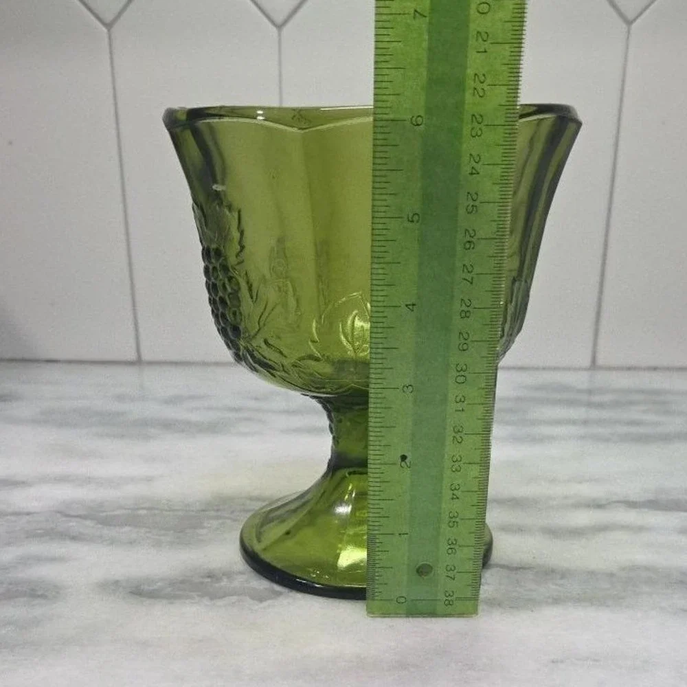 Indiana Glass Colony Harvest Grapes Compote, Vintage Avocado Green Pedestal Bowl